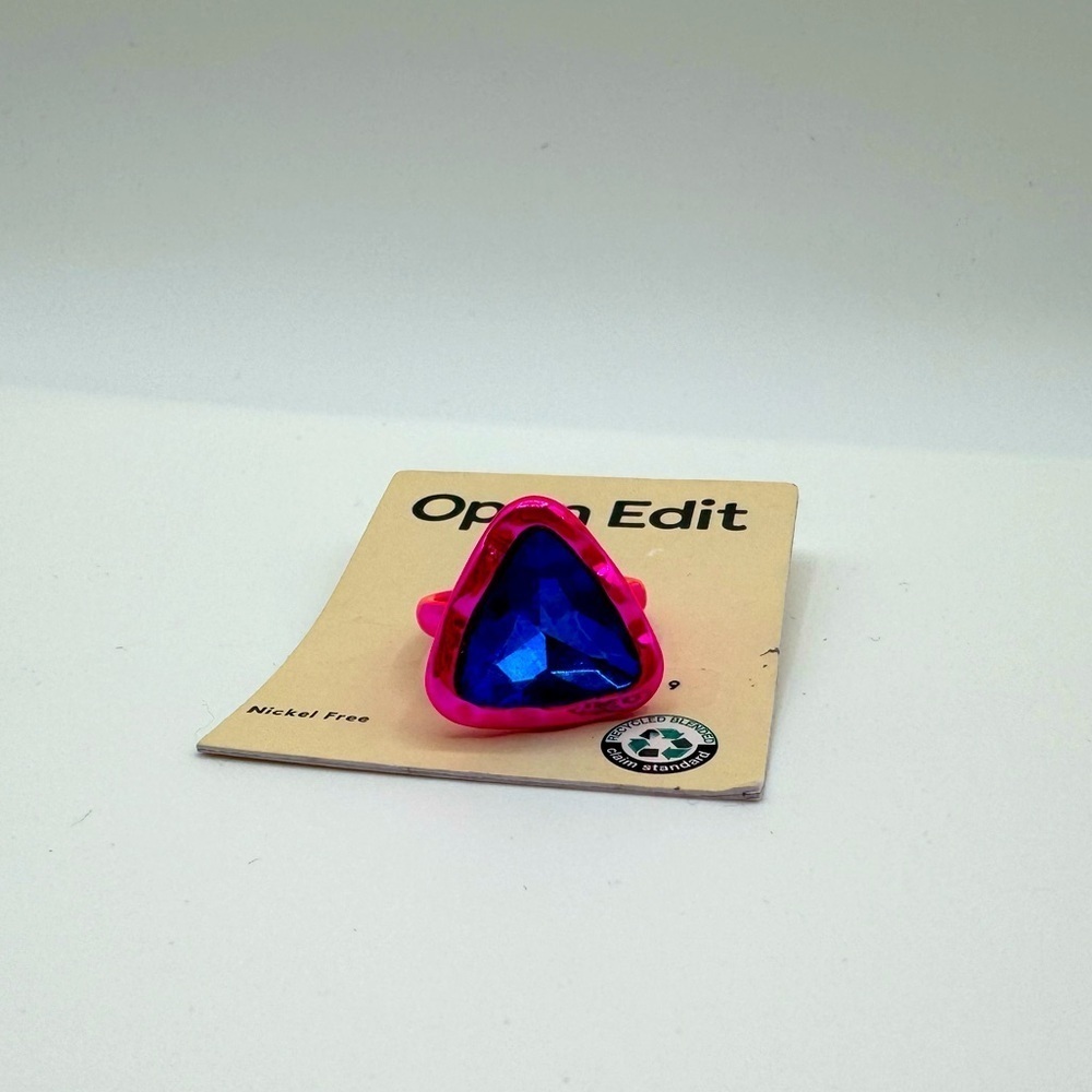 Open Edit Hot Pink Ring with Royal Blue Stone